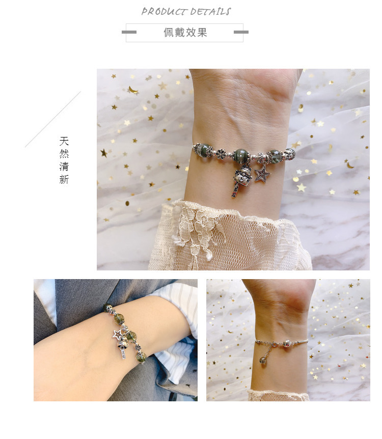 Natural Green Ghost Crystal Bracelet, Women's Wealth Cat Bead 925 Silver, Minimalist and Unique Design, Ins Thousand Layer Yarn