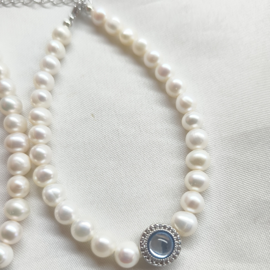 Sea Blue Treasure Micro Inlaid 5-6MM Freshwater Pearl Near Round Flawless Pearl Bracelet Hand String