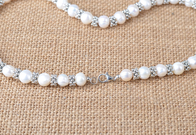 Wholesale original 9-10mm punch near garden breeding pearl ancient silver snowflake necklace bracelet clothing accessories set