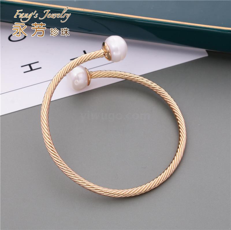 Ins Port Style Freshwater Pearl Open Adjustable Bracelet, Korean Versatile Thin Bracelet, European and American Style Bracelet