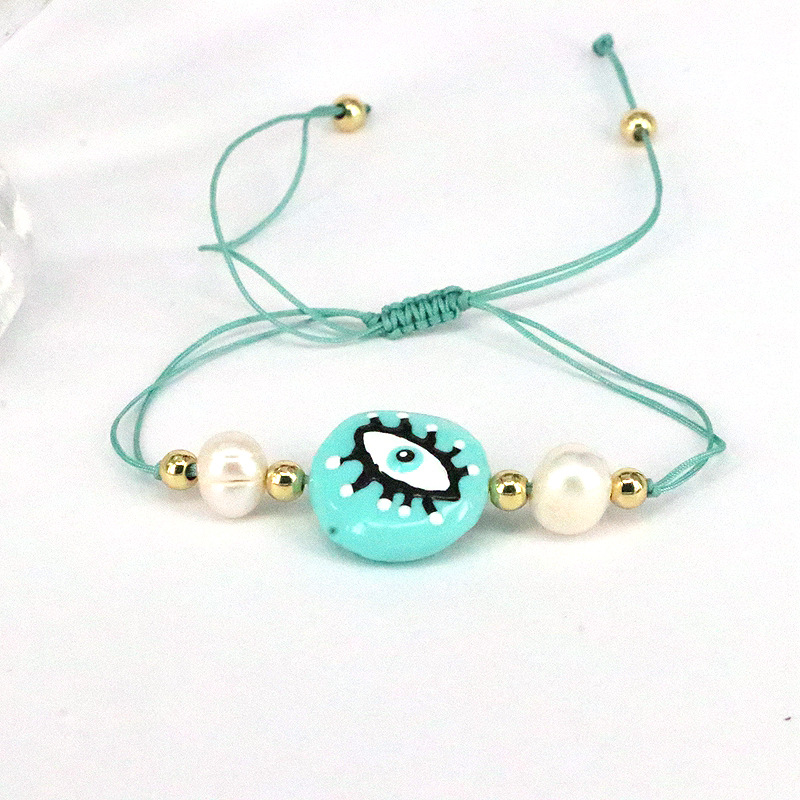 New design: Colorful Drip Oil Eyes, Freshwater Pearl, Evil Eye Charm Bracelet, Pearl Shape Random