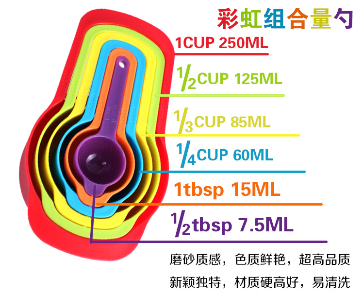 Food grade DIY colored plastic measuring spoon with scale 6-piece set measuring spoon measuring spoon set 6pcs