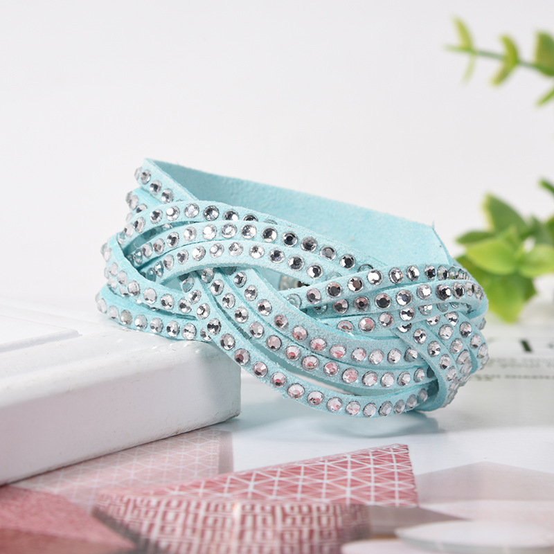 Wholesale leather bracelets, rhinestones, European and American bracelets, buckle bracelets, foreign trade trends, PU wave shaped bracelets