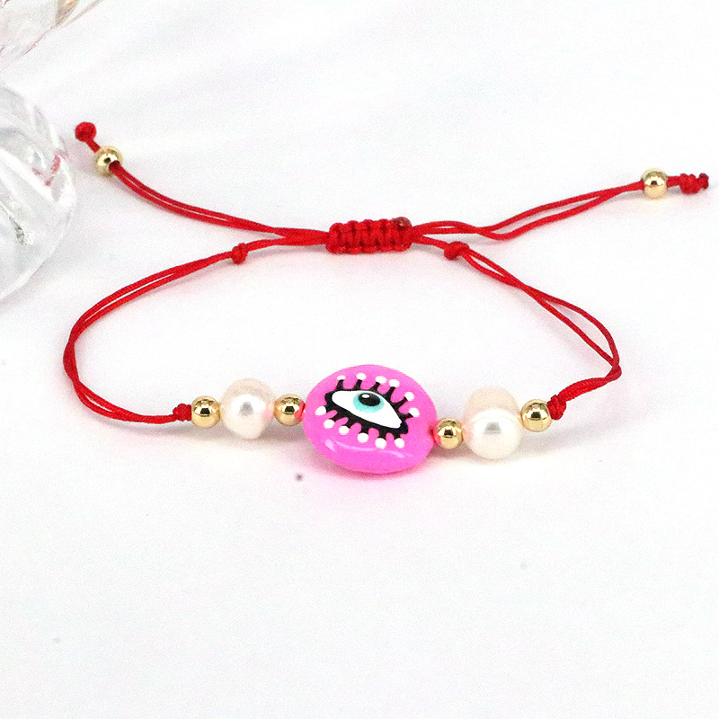 New design: Colorful Drip Oil Eyes, Freshwater Pearl, Evil Eye Charm Bracelet, Pearl Shape Random