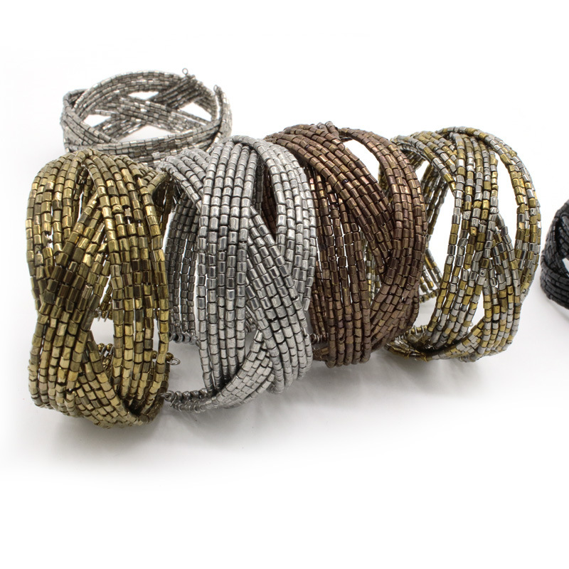 European and American ethnic style rice bead woven bracelet punk style fashion personality handmade bead multi-layer bracelet jewelry wholesale