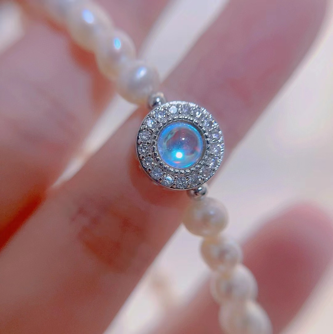 Sea Blue Treasure Micro Inlaid 5-6MM Freshwater Pearl Near Round Flawless Pearl Bracelet Hand String