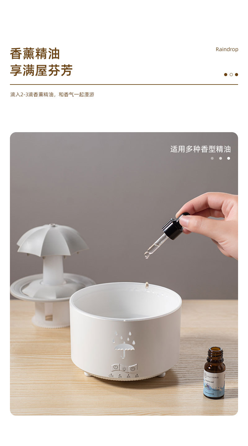 Rotating Raindrop Aromatherapy Machine, Heavy Fog Capacity, Home Office Essential Oil Fragrance Expansion, Desktop Colorful Aromatherapy Humidifier