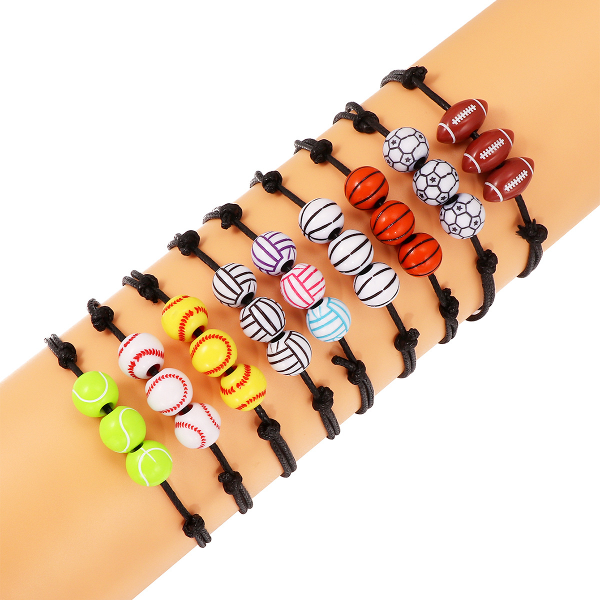 Woven basketball, football, and rugby bead bracelet set exclusively for cross-border Amazon hot selling ball bracelets