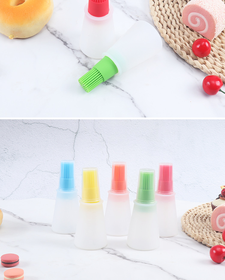 Kitchen silicone oil bottle brush with lid barbecue oil brush oil pot brush with scale silicone brush oil bottle flat bottom oil bottle brush