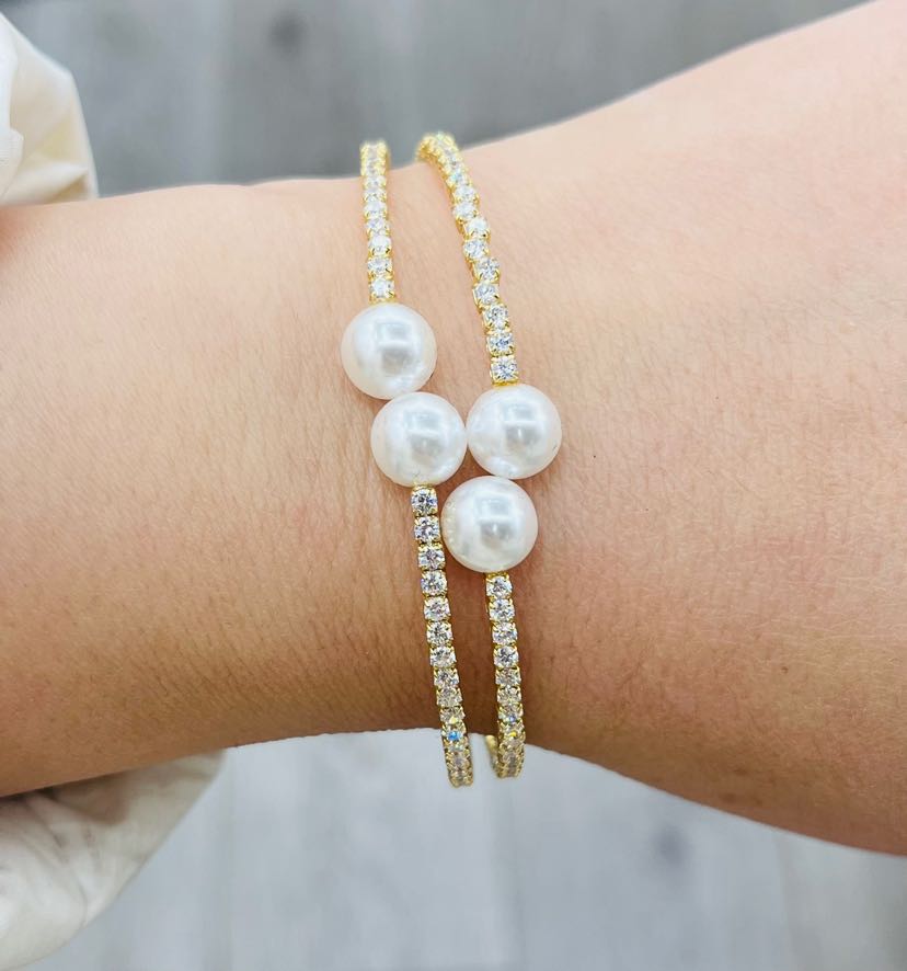 Real gold color preservation electroplated pearl zircon handmade multi loop elastic fashion versatile bracelet