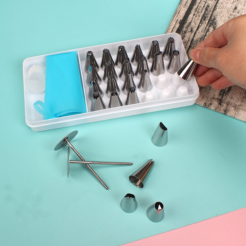 28pc piping nozzle set, 24 head piping nozzle, piping nail, milking bag converter, storage box, cake baking tool