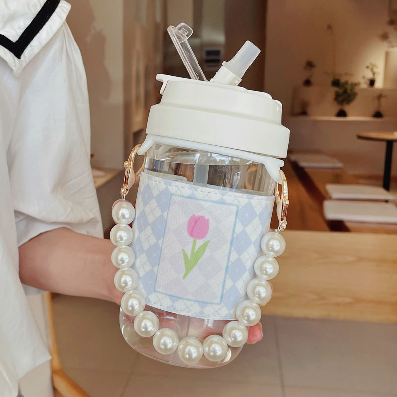 Pearl bead tea cup handle chain cup cover handle casual tea cup bag pearl handle