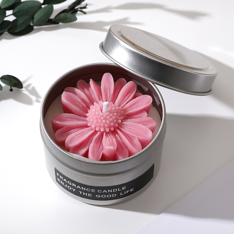 Daisy Iron Can Aromatherapy Candle Cup Wax Handmade Soy Wax Handmade Gift for Goddess Day Wedding Creative Gift