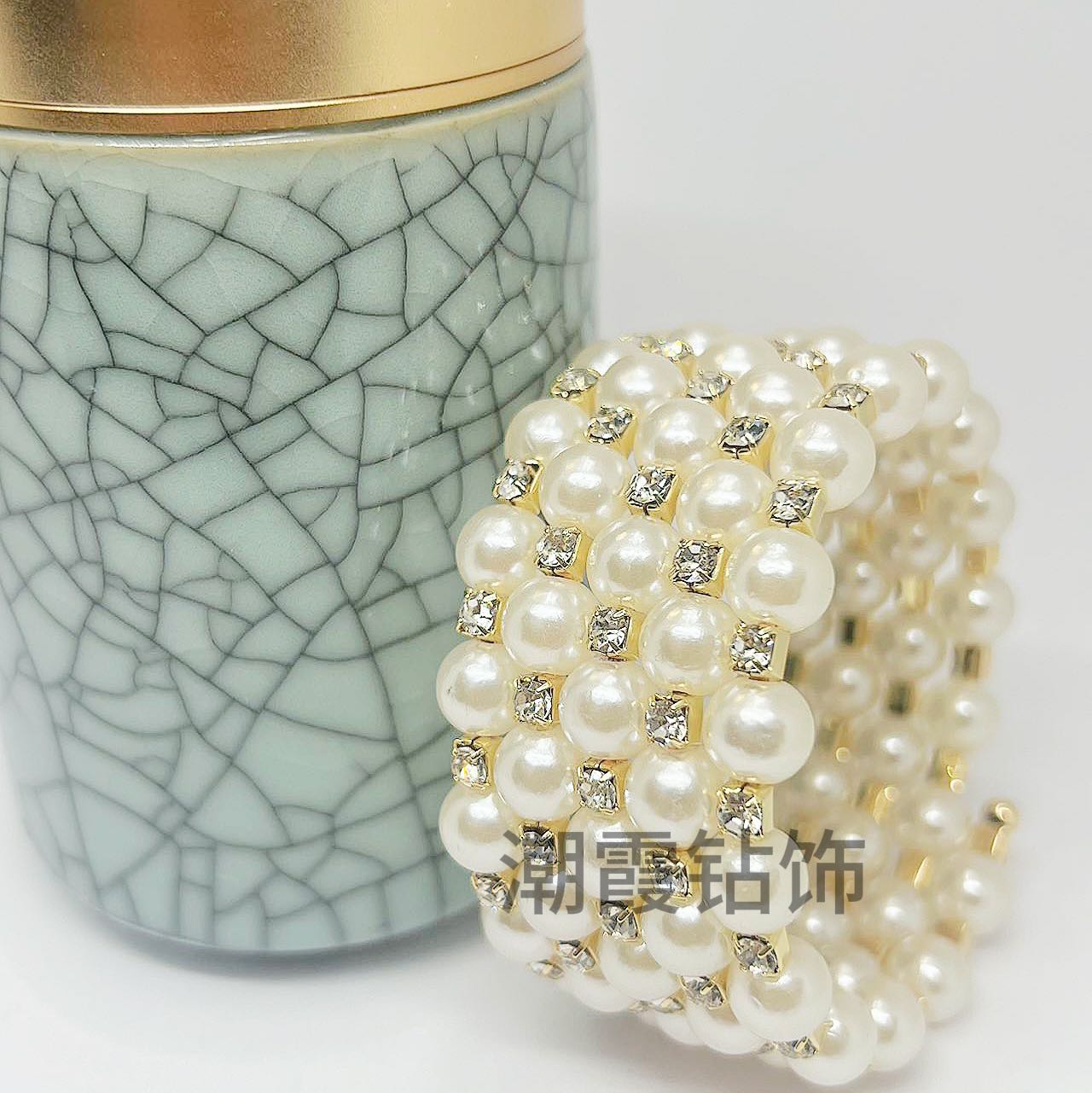 Trendy Diamond Jewelry Crystal Full Diamond Multi Layer Bracelet Pearl Water Diamond Wrapped Open Bracelet Inlaid Diamond Bracelet for Women