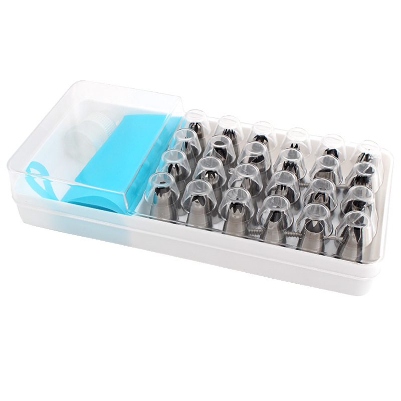 28pc piping nozzle set, 24 head piping nozzle, piping nail, milking bag converter, storage box, cake baking tool