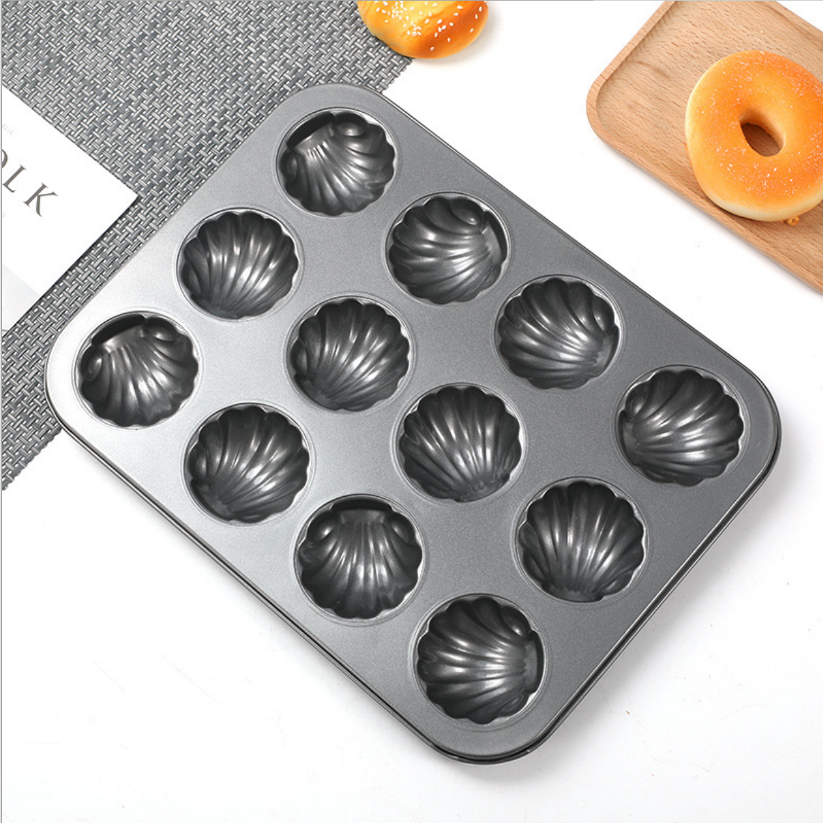 12 hole carbon steel cake mold non stick coating baking bread baking tray