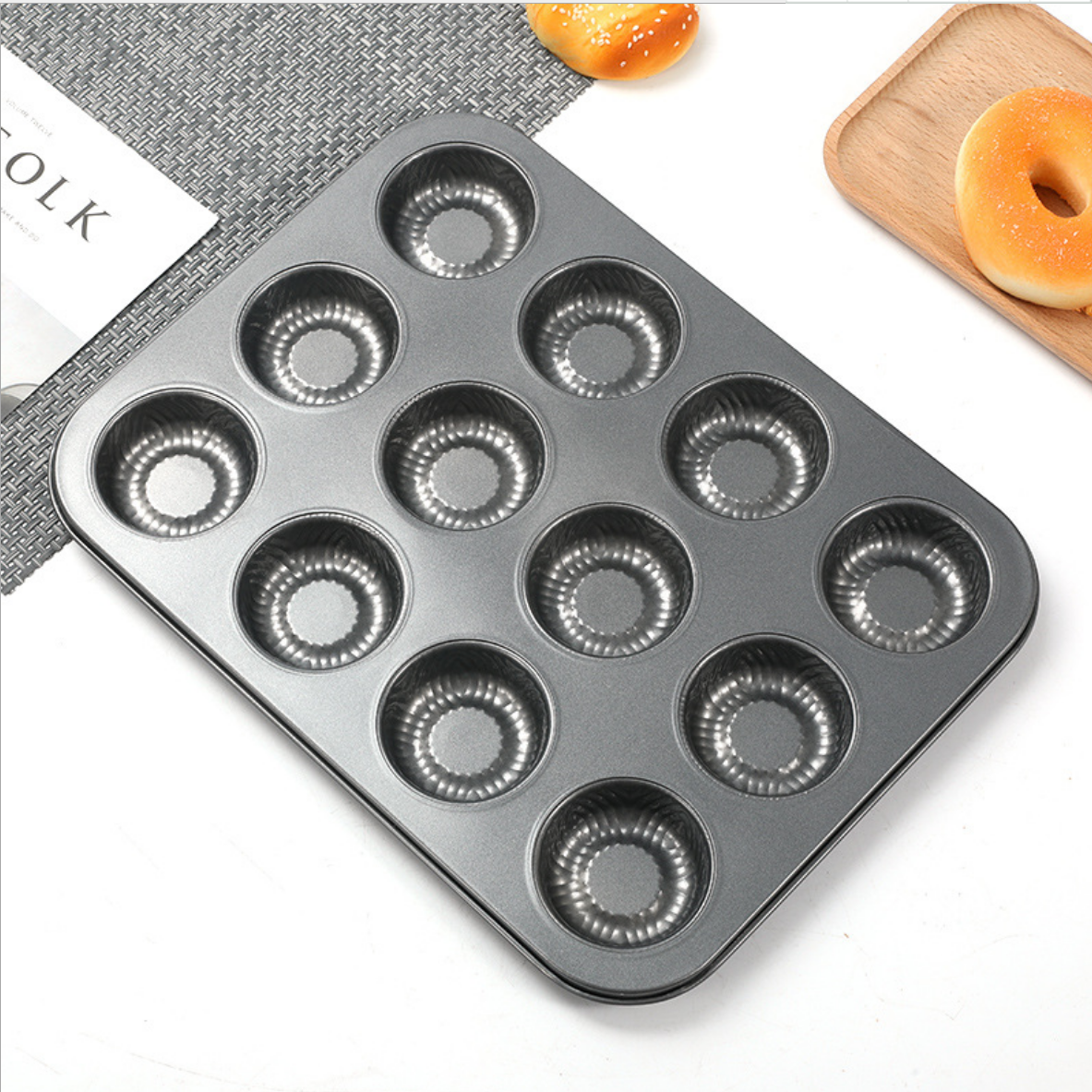 12 hole carbon steel cake mold non stick coating baking bread baking tray