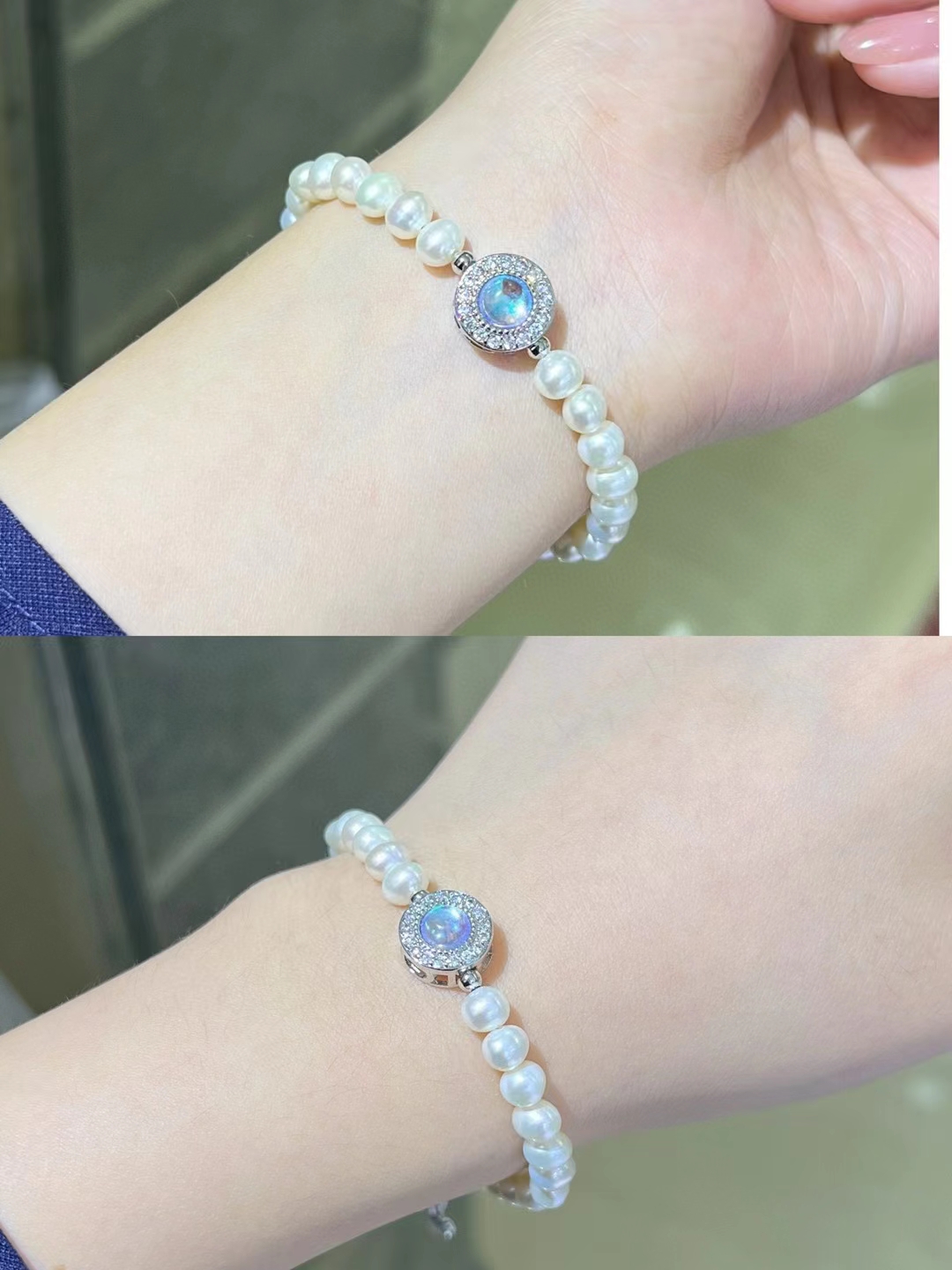 Sea Blue Treasure Micro Inlaid 5-6MM Freshwater Pearl Near Round Flawless Pearl Bracelet Hand String