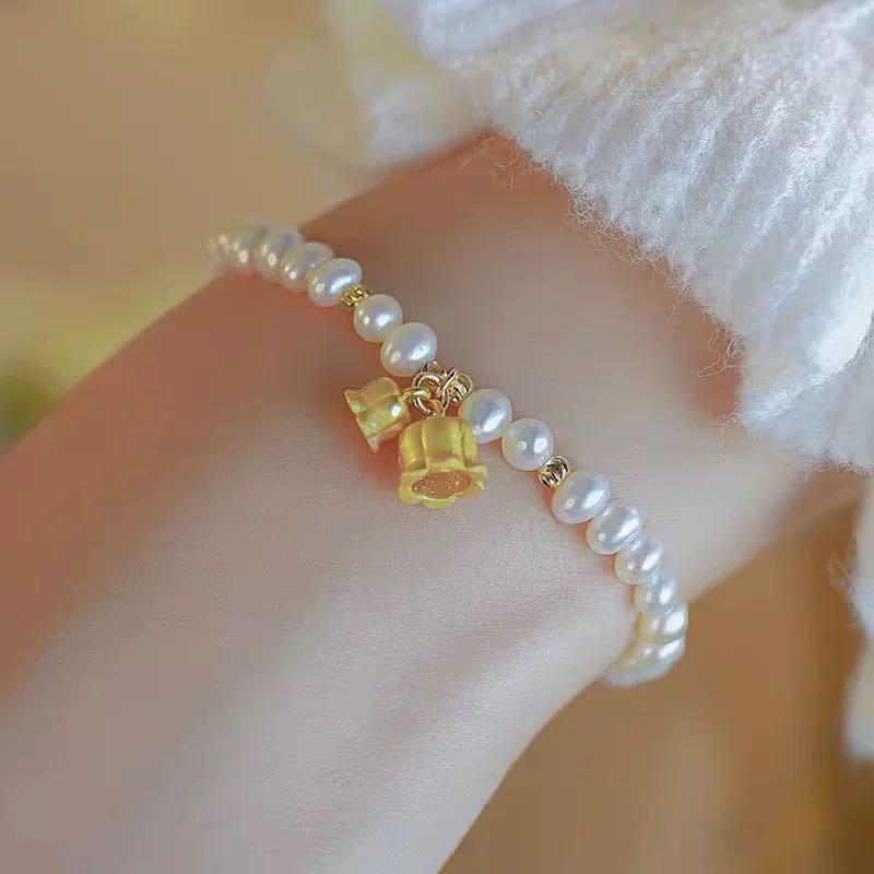 Yongfang Natural Freshwater Bell Orchid Pearl Bracelet, Light Luxury, High Grade, Retro Art Design