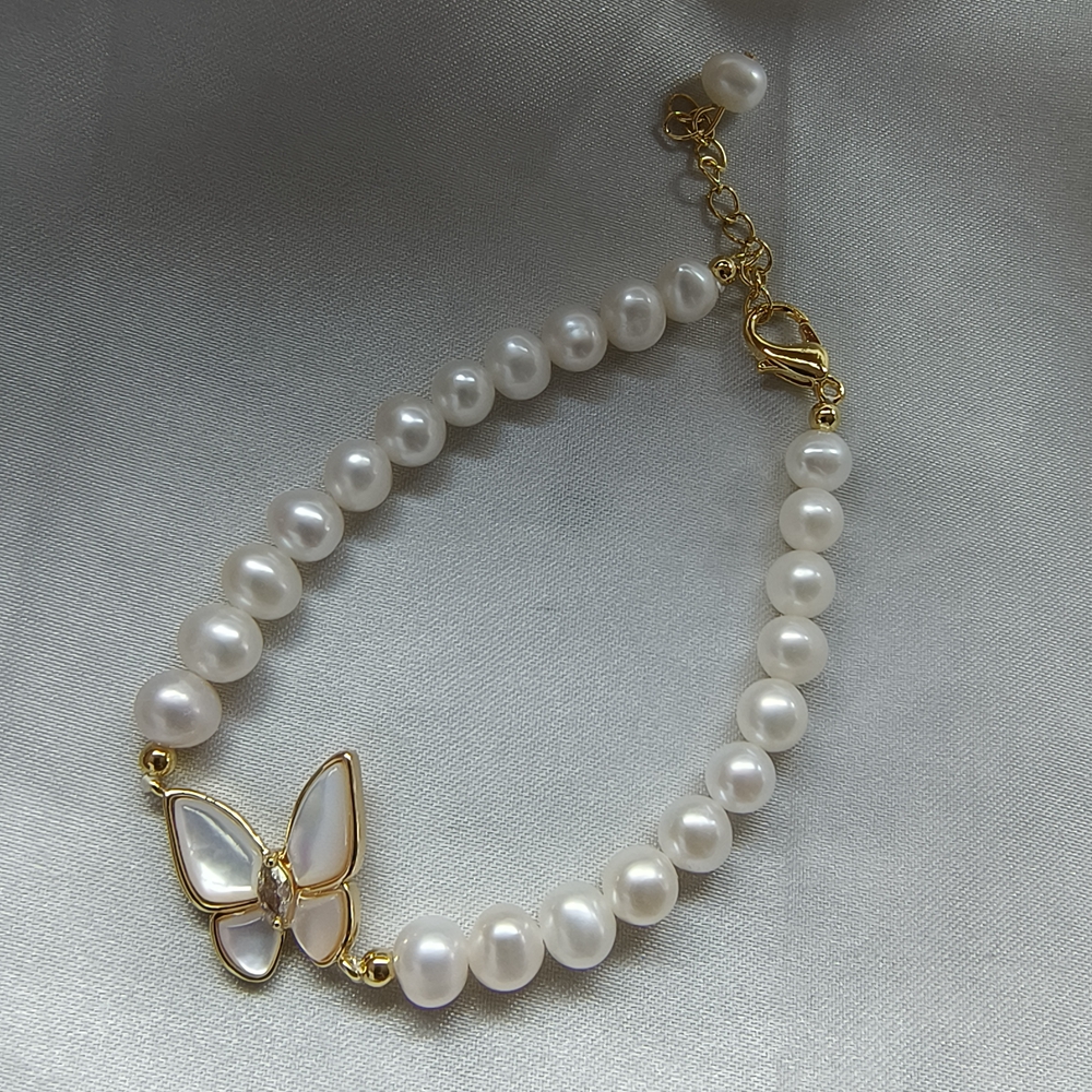 Mother Shell Butterfly Bracelet 5-6MM Near Round Clean High Quality Freshwater Pearl Bracelet Tail Chain Adjustable
