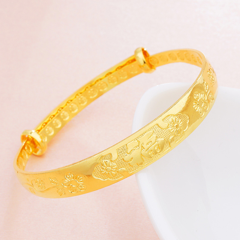 Wholesale 10mm brass gold-plated push-pull bracelet for Vietnamese women, featuring a wide face bracelet with the character 'Fu' that never fades over time
