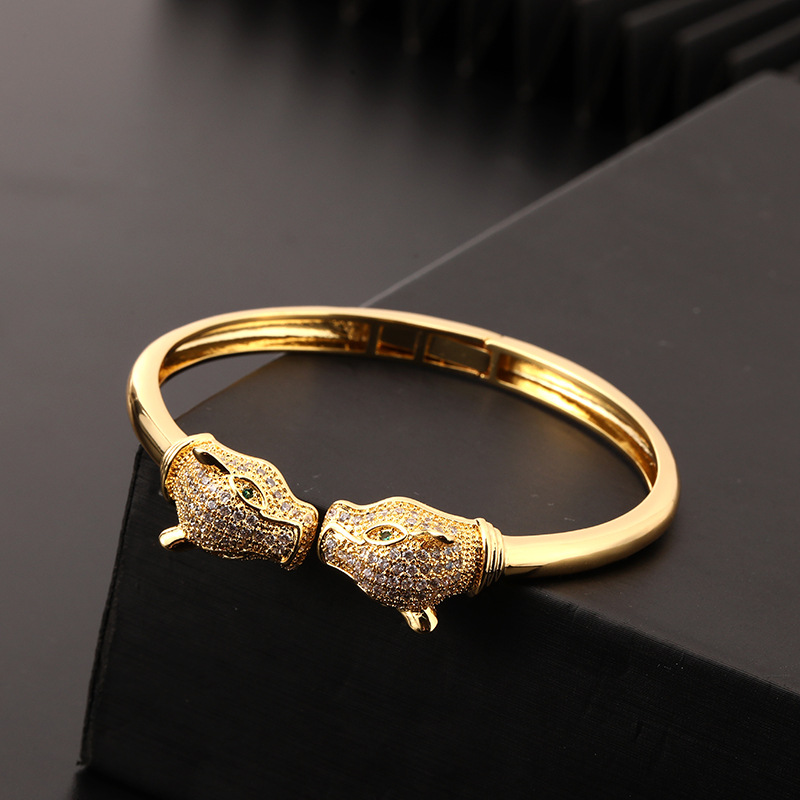 Cross border New Product European and American Trendy Leopard Open Bracelet Women's Genuine Gold Plated Copper Micro Inlaid Zircon Handpiece