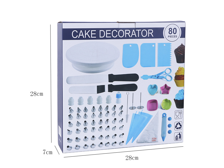Amazon hot selling 80 piece cake turntable decoration piping nozzle set piping table sugar flipping baking tool