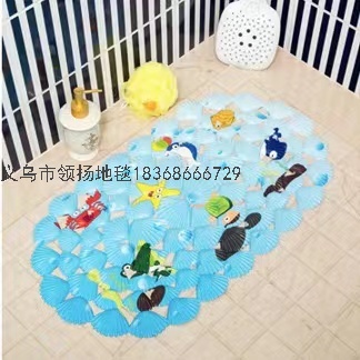 Shell printed PVC bathroom mat anti slip massage mat bathtub anti slip mat with suction cup PVC anti slip mat