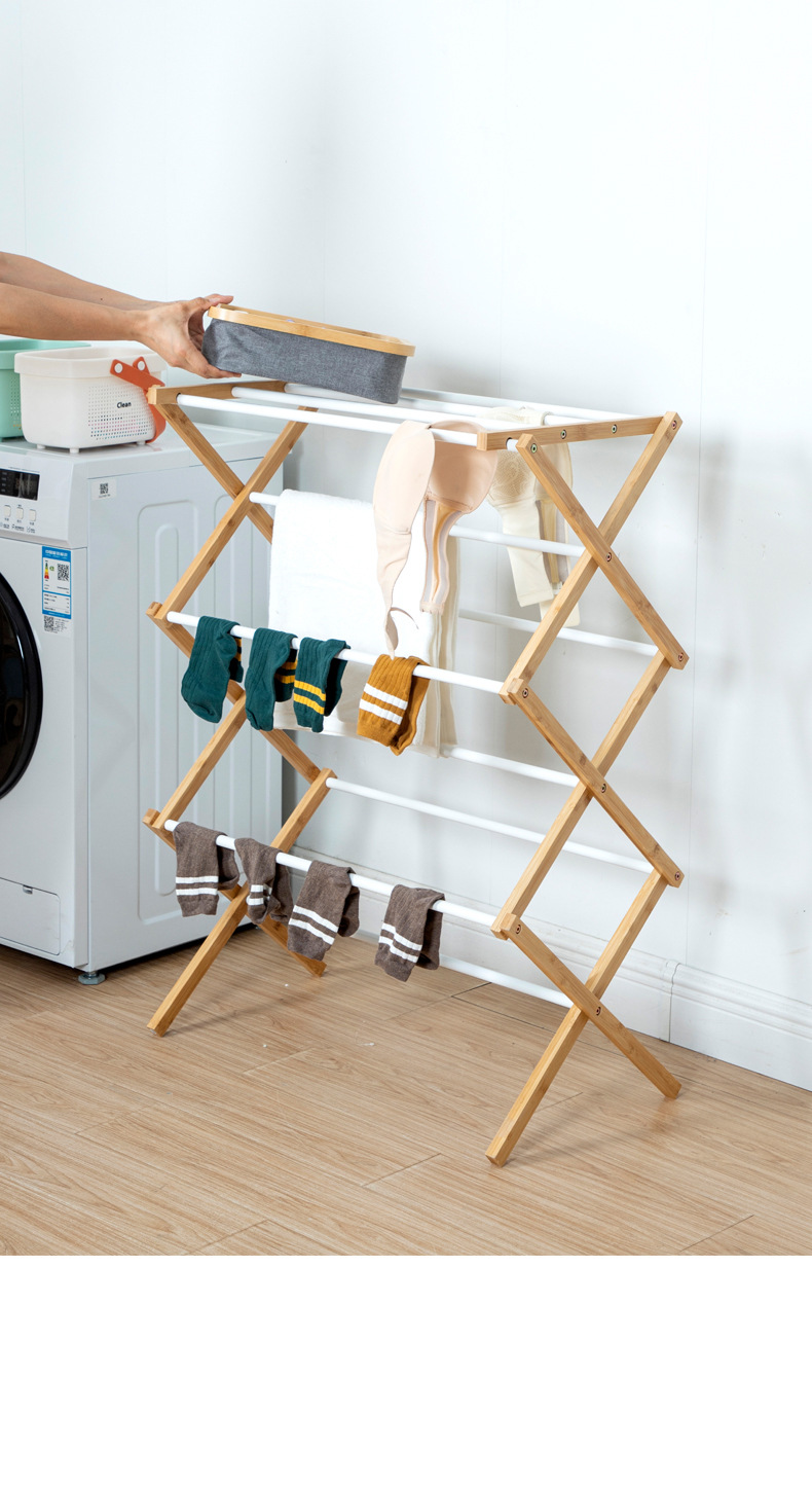 Drying towel rack, folding bamboo clothes rack, living room, coated iron bath towel rack, bathroom storage rack, floor to ceiling hotel