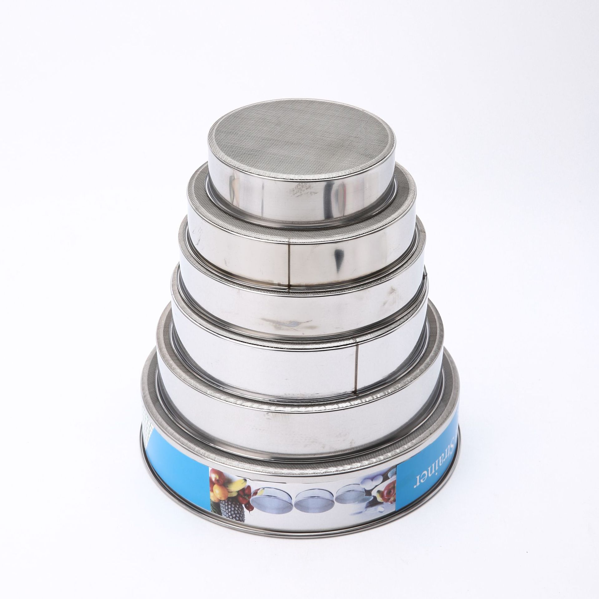 Multi functional 304 flour sieve, fine stainless steel flour sieve, baking handheld mesh sieve