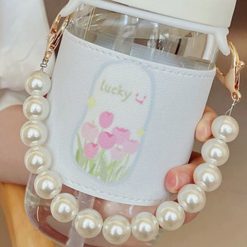 Pearl bead tea cup handle chain cup cover handle casual tea cup bag pearl handle