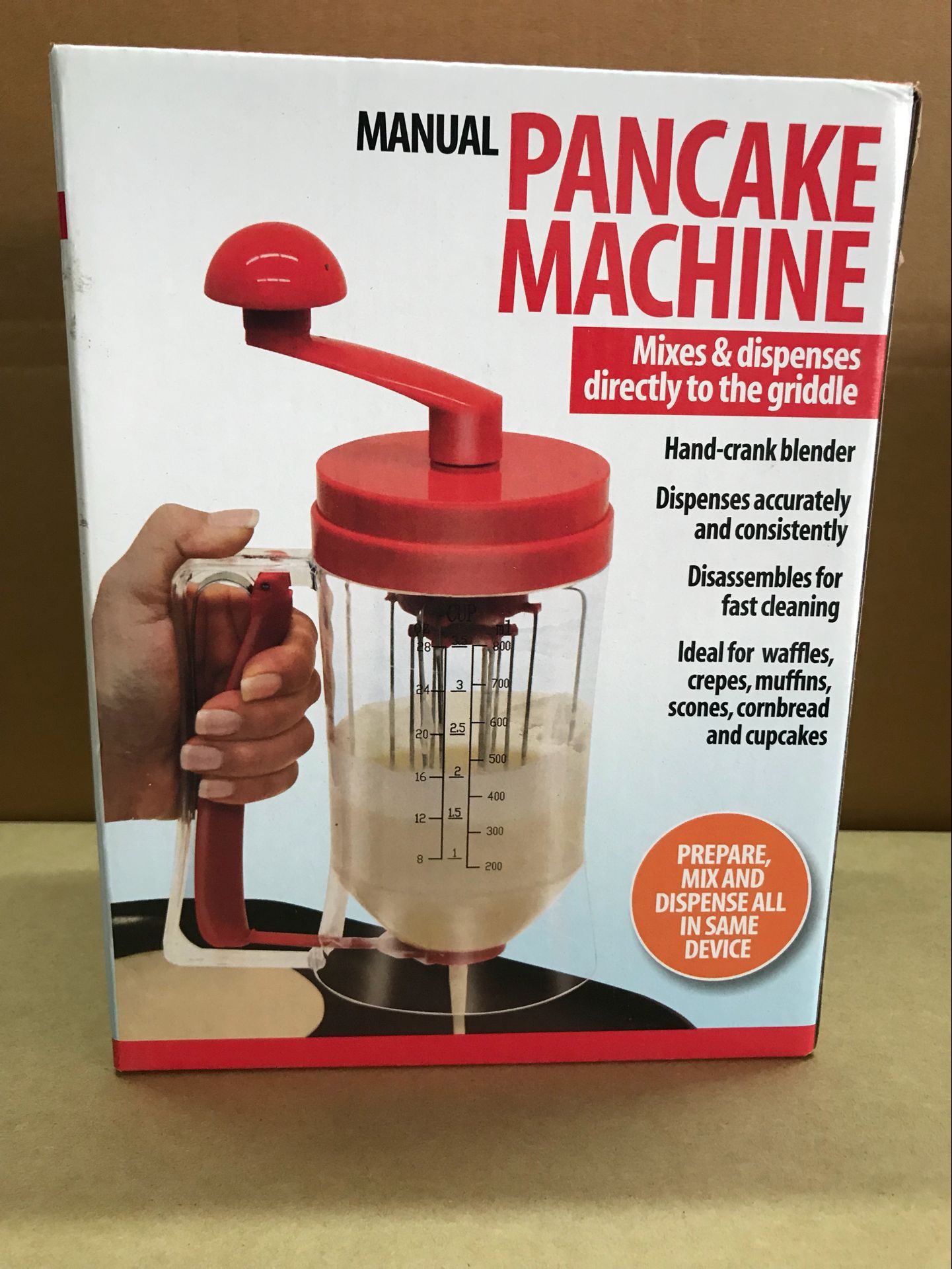 Hand cranked batter cup pancake machine, manual liquid separator, baking tool, distributor, leaking cup, stirring cup