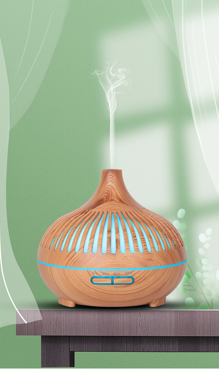 Wood grain humidifier, wood grain aromatherapy machine, 500ML remote control hollow cross-border new model, 7-color lighting