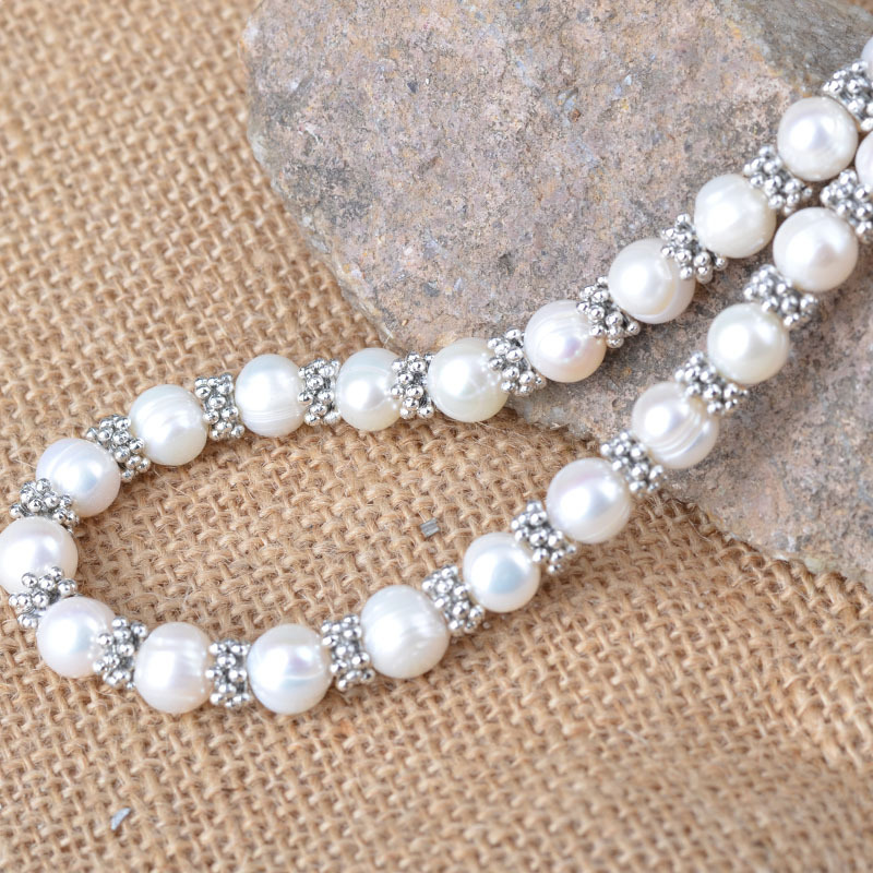 Wholesale original 9-10mm punch near garden breeding pearl ancient silver snowflake necklace bracelet clothing accessories set