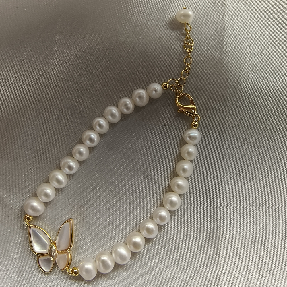 Mother Shell Butterfly Bracelet 5-6MM Near Round Clean High Quality Freshwater Pearl Bracelet Tail Chain Adjustable