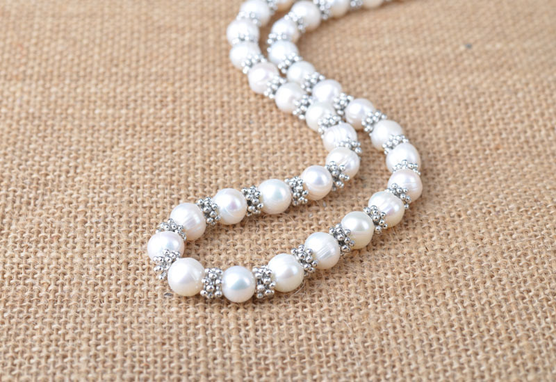 Wholesale original 9-10mm punch near garden breeding pearl ancient silver snowflake necklace bracelet clothing accessories set