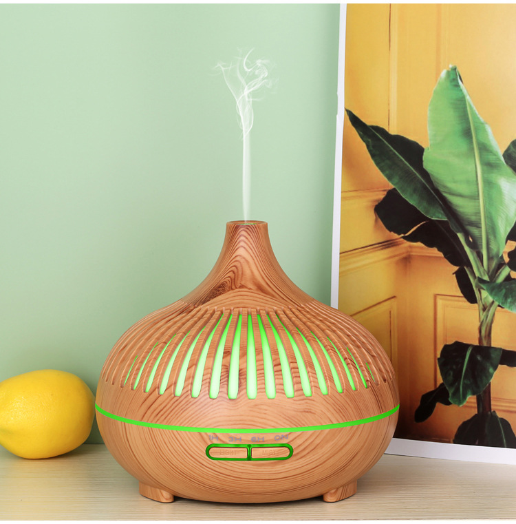 Wood grain humidifier, wood grain aromatherapy machine, 500ML remote control hollow cross-border new model, 7-color lighting
