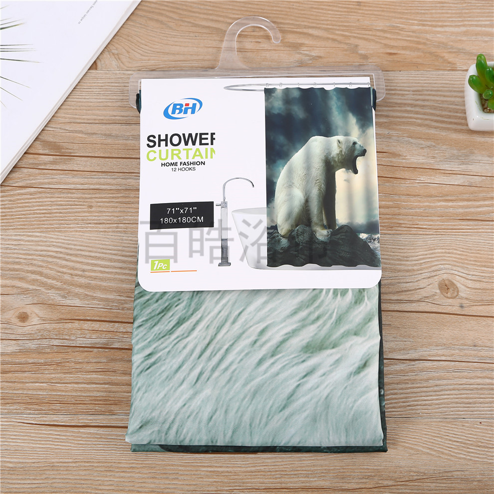 [Baihao] Cross border waterproof shower curtain, digital printing shower curtain, waterproof belt hook, polyester bathroom curtain combination