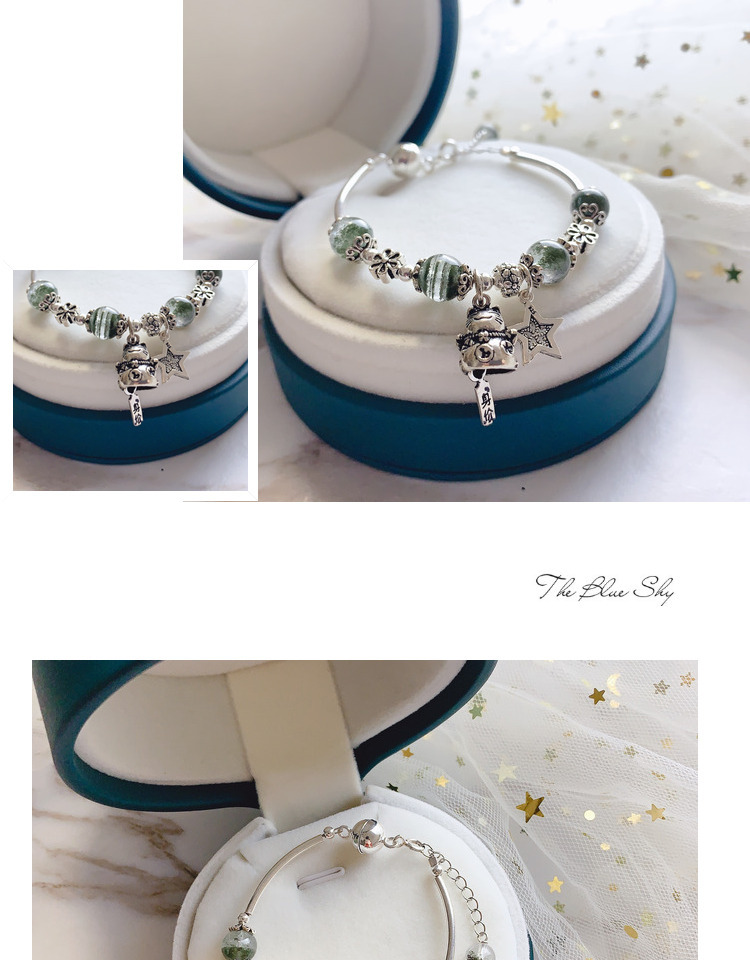 Natural Green Ghost Crystal Bracelet, Women's Wealth Cat Bead 925 Silver, Minimalist and Unique Design, Ins Thousand Layer Yarn