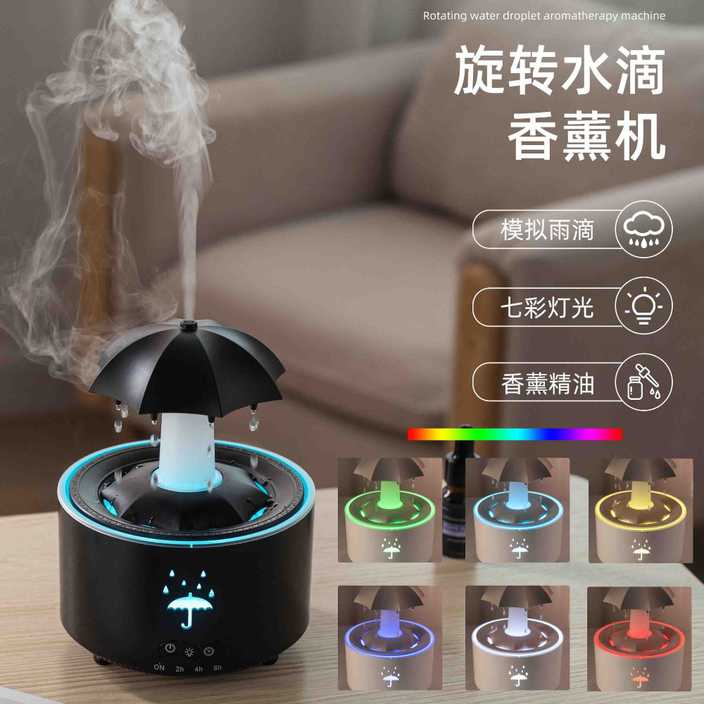 Rotating Raindrop Aromatherapy Machine, Heavy Fog Capacity, Home Office Essential Oil Fragrance Expansion, Desktop Colorful Aromatherapy Humidifier